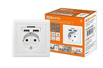 Блок мультифункциональный "Сенеж 2" 2П+3 16А 250В + 2 USВ-порта для зарядки 5В 2,1А белый  TDM