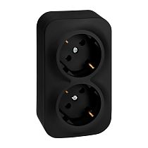QUTEO Розетка 2-местная для открытой установки с заземлением с защитными шторками с предварительным подключением 16А чёрный матовый