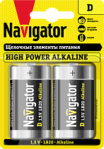 Элемент питания алкалиновый NBT-NE-LR20-BP2 (блистер 2шт) Navigator Элемент питания алкалиновый NBT-NE-LR20-BP2 (блистер 2шт) Navigator