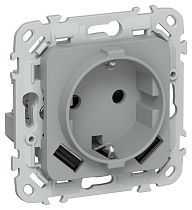 FLITE Розетка 1-местная с заземлением с защитными шторками 16А с USB A+A 3,1А безвинтовое крепление РСЮша11-1-ФлС серый IEK