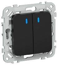 FLITE Выключатель 2-клавишный проходной с индикацией 10А ВС62-1-1-ФлЧ черный IEK