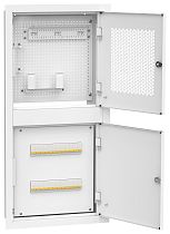 ITK LINEA R Шкаф встраиваемый двухсекционный 3 комнаты 400х850мм дверь металлическая белый (в комплекте 12 модулей keystone 2 розетки 7 патч-кордов (02м) 1 делитель ТВ сигнала (1 вход 4 выхода) 1 телефонный разветвитель)