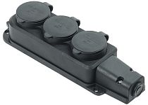 Розетка (колодка) трёхместная с защитной крышкой IP44 черная GENERICA IEK