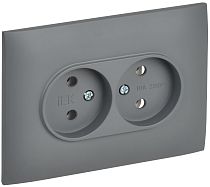 SKANDY Розетка 2-местная без заземления без защитных шторок 10А в сборе SK-R10Gr серый IEK