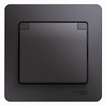 Glossa Графит Розетка с заземлением со шторками с крышкой IP20 (в сборе с рамкой) Systeme Electric (Schneider Electric)
