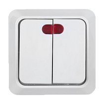 Выключатель 2-кл. открытой установки с подсветкой IP20 10А, белый  "Альфа" General