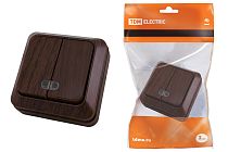 Выключатель 2-кл. открытой установки с подсветкой IP20 10А, бук "Ладога"  TDM