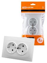 Розетка двойная 2П+З 16А 250В белая "Лама"  TDM
