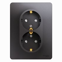 Glossa Графит Розетка 2 постовая с заземлением со шторками (в сборе с рамкой) Systeme Electric (Schneider Electric)