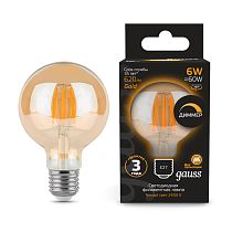 Лампа Gauss Filament G95 6W 620lm 2400К Е27 golden диммируемая LED 1/20 Лампа Gauss Filament G95 6W 620lm 2400К Е27 golden диммируемая LED 1/20