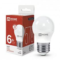 Лампа светодиодная LED-ШАР-VC 6Вт 230В Е27 4000К 570Лм IN HOME Лампа светодиодная LED-ШАР-VC 6Вт 230В Е27 4000К 570Лм IN HOME