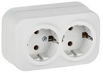 GLORY Розетка 2-местная для открытой установки с заземлением без защитных шторок 16А РС22-3-ХБм белый матовый IEK
