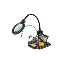 Держатель «Третья рука» REXANT, «МАСТЕР», 3 зажима, лупа 90 мм, подставка паяльника, стенд припоя, LED подсветка