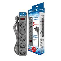 Фильтр-удлинитель "DOMTOK" 5гн., ПВС 3*1, 10А/2,2кВт серый 1,8м