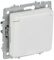 BRITE Розетка 1-местная с заземлением с защитными шторками и крышкой 16А IP44 РСбш10-3-44-БрАБ арктический белый IEK