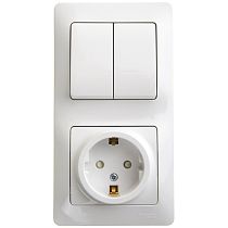 Glossa Белый Блок: Розетка с заземлением со шторками и 2 клавишный  Выключатель Systeme Electric (Schneider Electric)