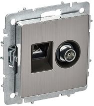 BRITE Розетка двойная TV+RJ45 кат.5E РТВ/РК12-БрГН металл хром/никель IEK