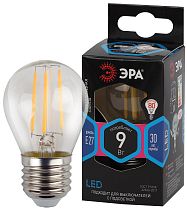 Лампа светодиодная ЭРА F-LED P45-9W-840-E27 филамент шар нейтральный белый свет