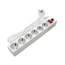 Фильтр сетевой ПВС 3*0,75 6 гнезд, выключатель с индикацией, с заземлением, защитные шторки, белый 7м UNIVERSAL