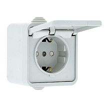 Прага Розетка 1-местная 16А с заземлением с крышкой IP44 белая с защ. штор. EKF Прага Розетка 1-местная 16А с заземлением с крышкой IP44 белая с защ. штор. EKF