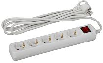 Удлинитель электрический ЭРА с заземлением и выключателем 5 розеток 3м ПВС 3x1 16А, Белый, U-5es-3m-