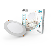 Светильник Gauss Basic Downlight круг 18W 1600lm 4000K 170-260V IP20 170*26 белый LED 1/60 Светильник Gauss Basic Downlight круг 18W 1600lm 4000K 170-260V IP20 170*26 белый LED 1/60