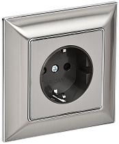 BRITE Розетка 1-местная с заземлением с защитными шторками 16А в сборе РСР14-1-0-БрГН металл хром/никель IEK