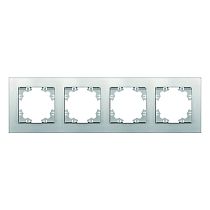 Рамка четырехместная горизонтальная UNIVERSAL серия "Афина" серебро (еврослот)