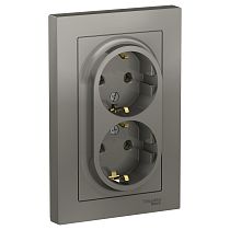 AtlasDesign Сталь Розетка с заземлением 2-ая, 16А, (в сборе с рамкой) Systeme Electric (Schneider Electric)