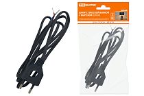 Шнур с плоской вилкой с вырезом ШУ04 ШВВП 2х0,75мм2 1,7 м. черный  TDM