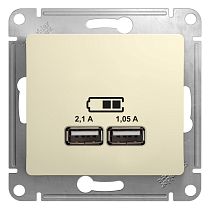 Glossa Бежевый USB Розетка, 5В/2100мА, 2х5В/1050мА Systeme Electric (Schneider Electric)