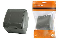Розетка 2П+3 открытой установки IP54 16А с крышкой серая "Селигер" TDM Розетка 2П+3 открытой установки IP54 16А с крышкой серая "Селигер" TDM