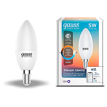 Лампа светодиодная Gauss Smart Home DIM+CCT E14 C37 5Вт Лампа светодиодная Gauss Smart Home DIM+CCT E14 C37 5Вт