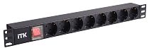 ITK PDU 8 розеток немецкий стандарт с LED выключателем1U, шнур 2м вилка IEK