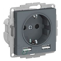 AtlasDesign Грифель Розетка 16А c 2 USB A+A, 5В/2,4А, 2х5В/1,2А Systeme Electric (Schneider Electric)