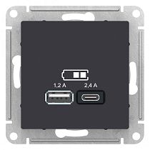 AtlasDesign Карбон USB Розетка A+С, 5В/2,4А, 2х5В/1,2 А Systeme Electric (Schneider Electric)