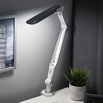 Настольный светильник, светодиодный ЭРА NLED-496-12W-S светодиодный на струбцине, серебро