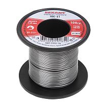 Припой без канифоли ПОС-61, 100г, Ø1мм, (олово 61%, свинец 39%), катушка REXANT