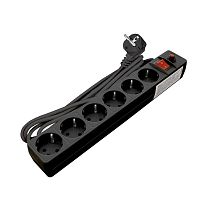 Фильтр сетевой ПВС 3*0,75 6 гнезд, выключатель с индикацией, с заземлением, защитные шторки, черный 3м UNIVERSAL