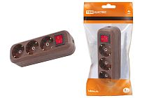 Колодка розеточная 3 гнезда 2П+3 с выключателем16А 250В "Эко" (бук)  TDM