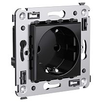 Розетка в стену, 2P+E, с з/ш, "Avanti", "Черный квадрат" DKC