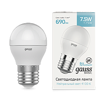 Лампа светодиодная Gauss Basic Шар 7,5Вт 690lm 4100K E27