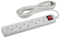 Удлинитель электрический ЭРА без заземления с выключателем 5 розеток 5м ПВС 2x1 10А, Белый, U-5s-5m-