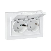 Минск Розетка 2-местная СП с/з с крышкой 16А белая с защ. штор. IP44 EKF