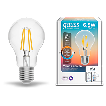 Лампа светодиодная Gauss Filament Smart Home DIM+CCT E27 A60 6,5Вт 2000-6500К Лампа светодиодная Gauss Filament Smart Home DIM+CCT E27 A60 6,5Вт 2000-6500К