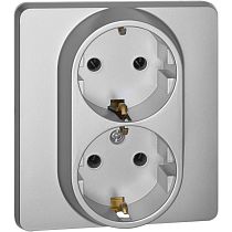 INSPIRIA Розетка 2-местная с заземлением без защитных шторок 16А в сборе алюминий
