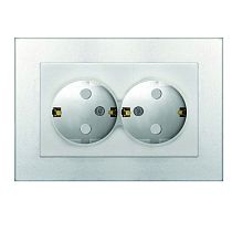 Розетка двухместная UNIVERSAL серия "Афина" с заземлением, скрытой установки, с защитными шторками 16А, 220В, серебро (еврослот)