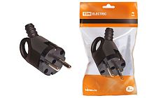 Вилка угловая с ушком с/з черная 16А 250В  TDM