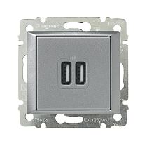 VALENA Розетка USB A+A 15Вт алюминий VALENA Розетка USB A+A 15Вт алюминий