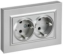 BRITE Розетка 2-местная с заземлением с защитными шторками плоская 16А в сборе РСшПл12-3-БрА алюминий IEK